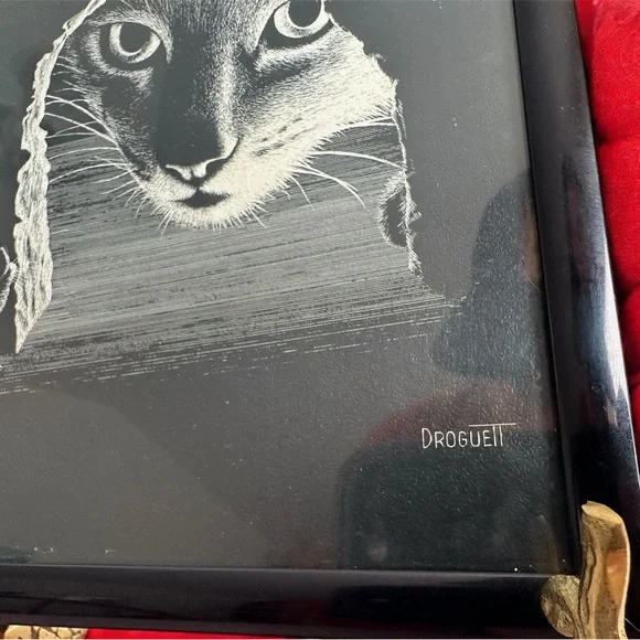 VTG Black and White Cat and Mouse Art Signed by Droguett 1978 - Picture 2 of 3